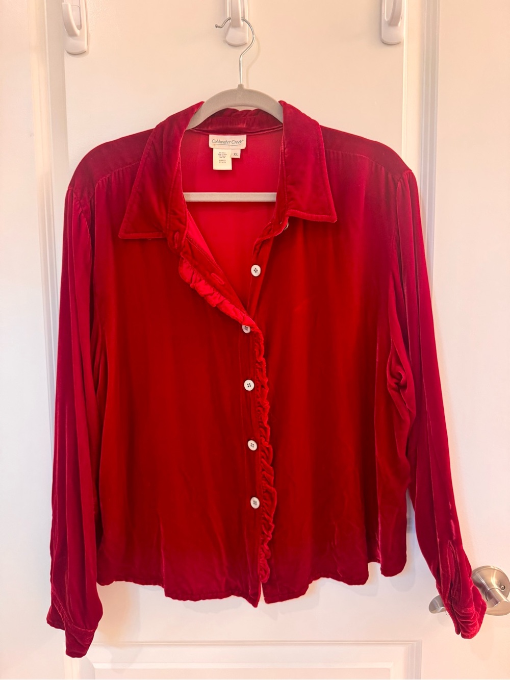 Coldwater Creek Red Velvet Button-Front Shirt